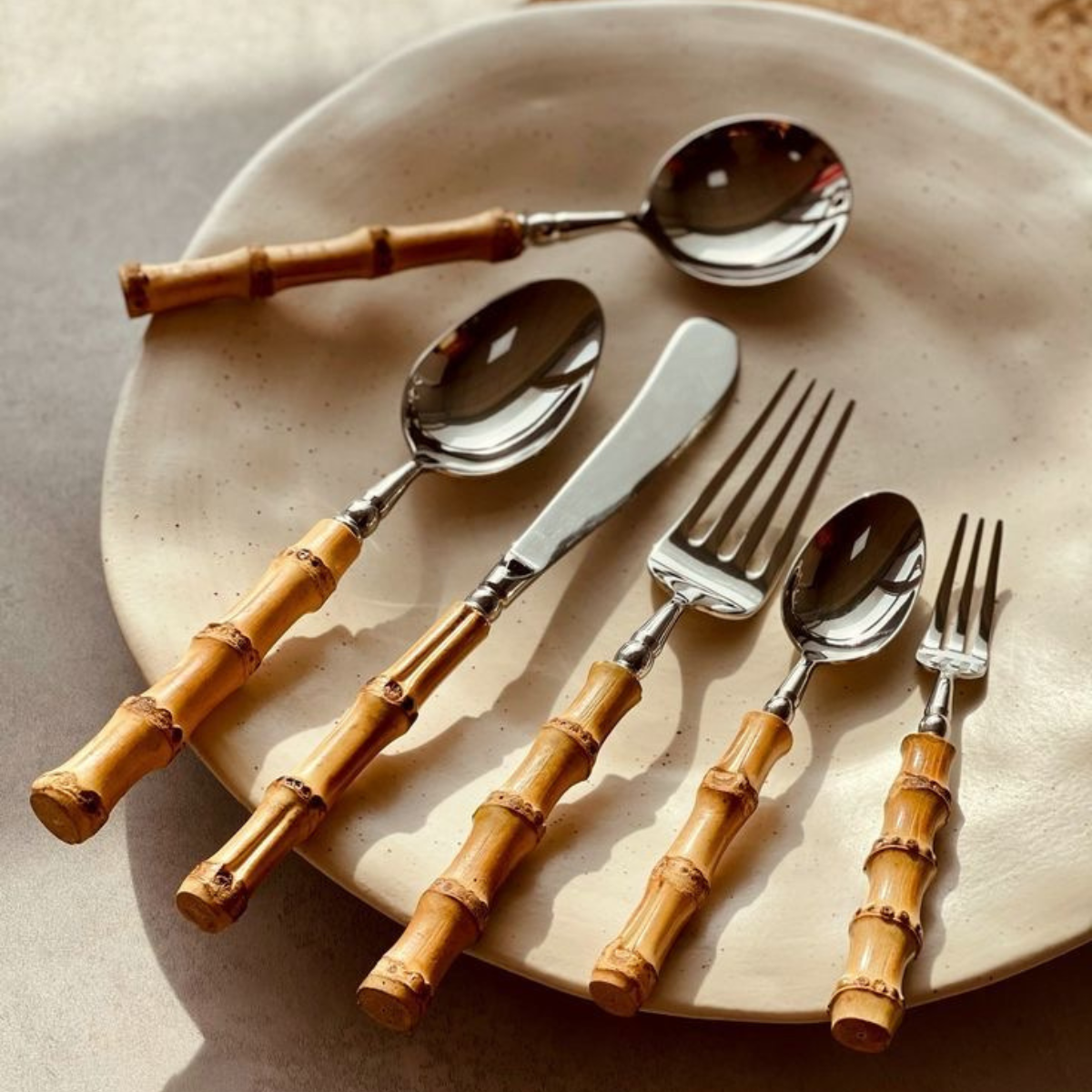 Bamboo and  stainless steel cutlery