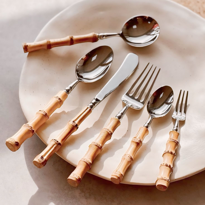 Bamboo and  stainless steel cutlery