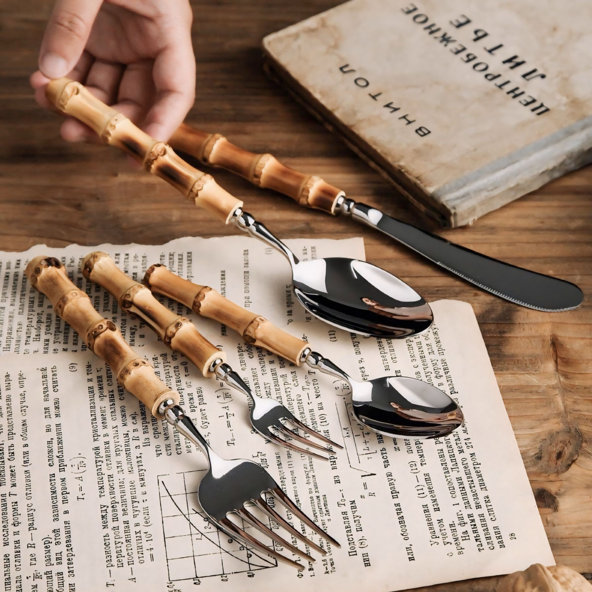 Bamboo and  stainless steel cutlery