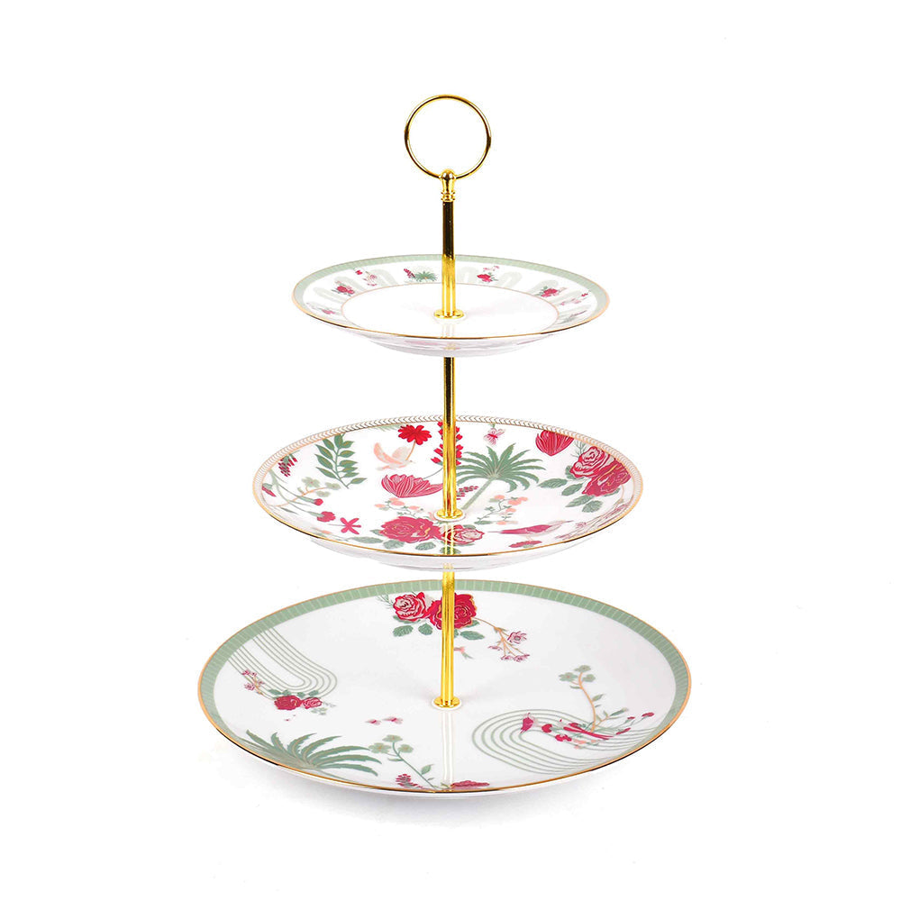 3 Tier Dessert Platter | Red | Mughal Garden