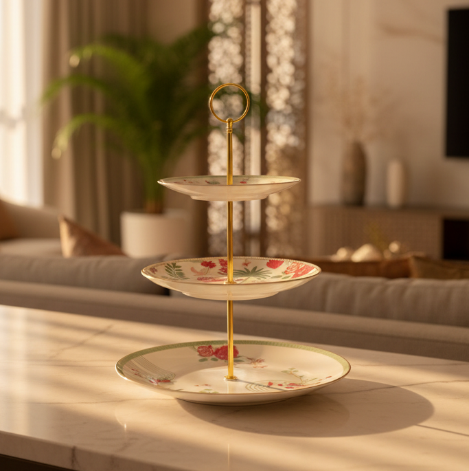 3 Tier Dessert Platter | Red | Mughal Garden