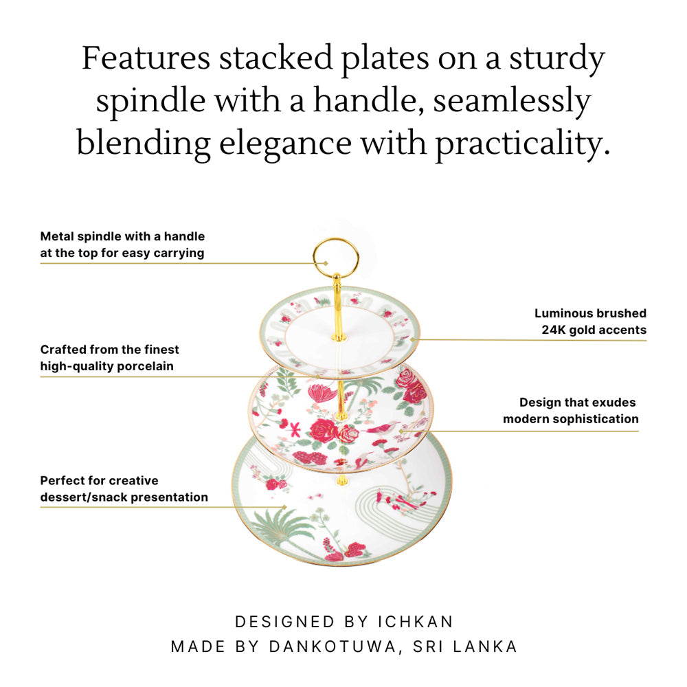 3 Tier Dessert Platter | Red | Mughal Garden