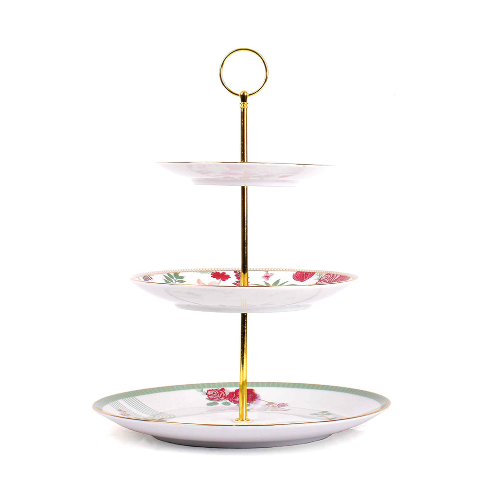 3 Tier Dessert Platter | Red | Mughal Garden