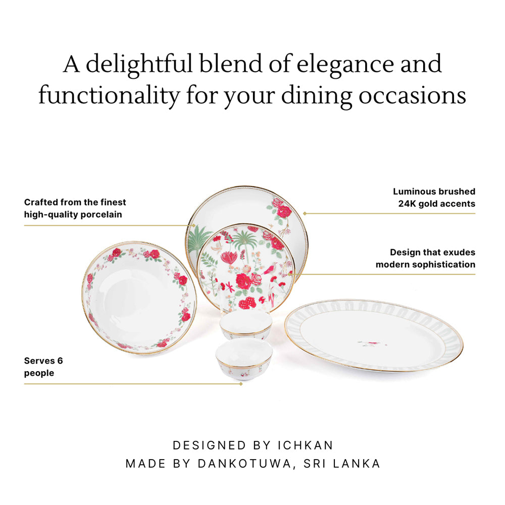 21 pc Dinner set | Red | Mughal Garden