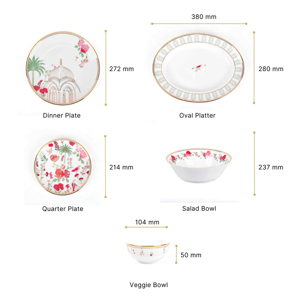 21 pc Dinner set | Red | Mughal Garden
